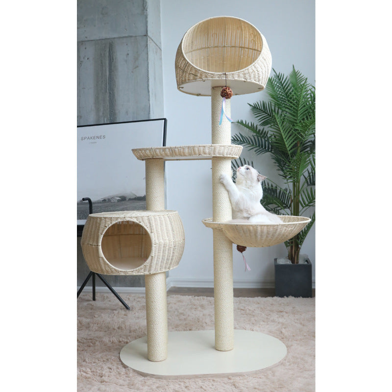 Integrated Multi-Layer Solid Wood Cat Tree