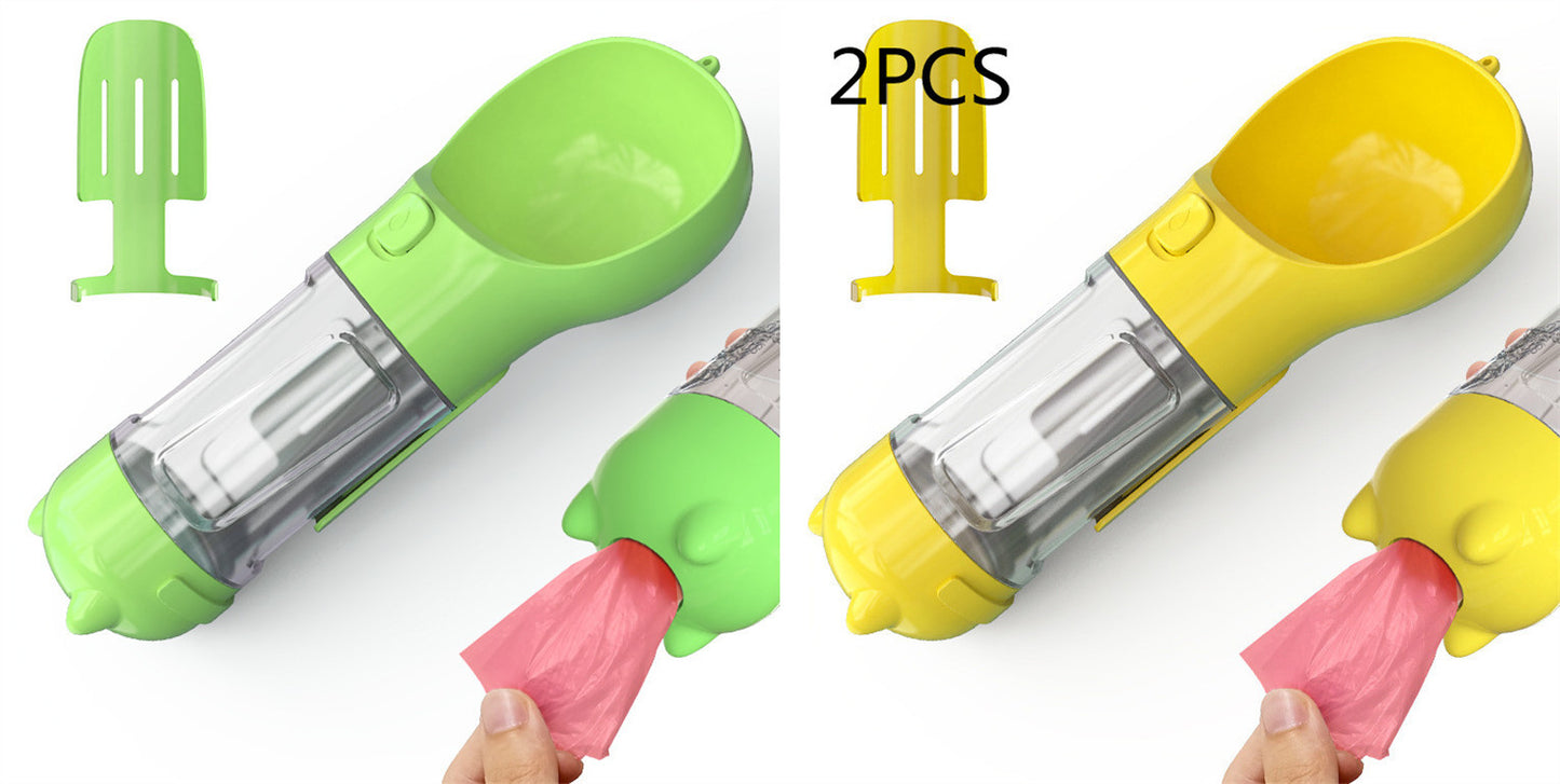 Portable Pet Water Bottle with Feeder & Waste Bag Storage