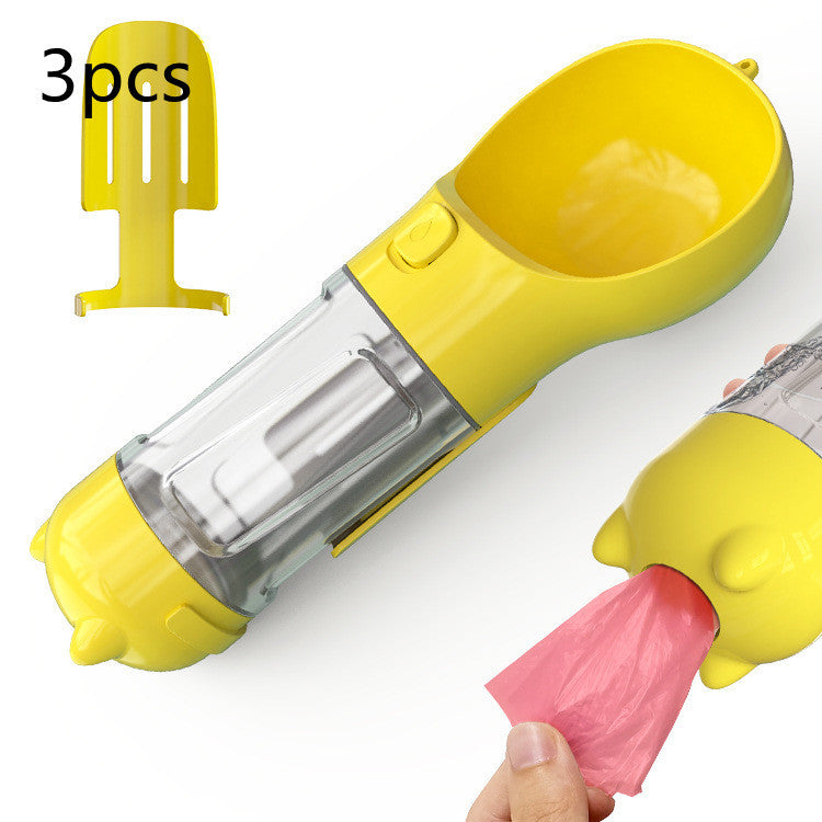 Portable Pet Water Bottle with Feeder & Waste Bag Storage