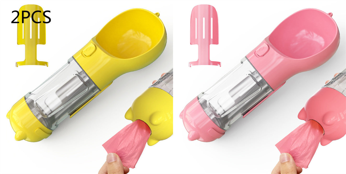 Portable Pet Water Bottle with Feeder & Waste Bag Storage