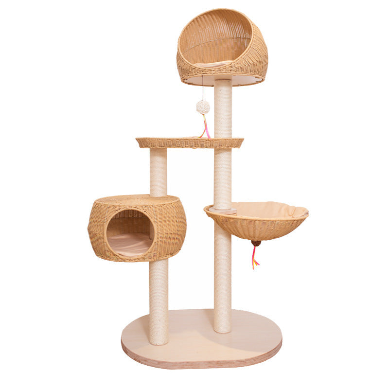 Integrated Multi-Layer Solid Wood Cat Tree