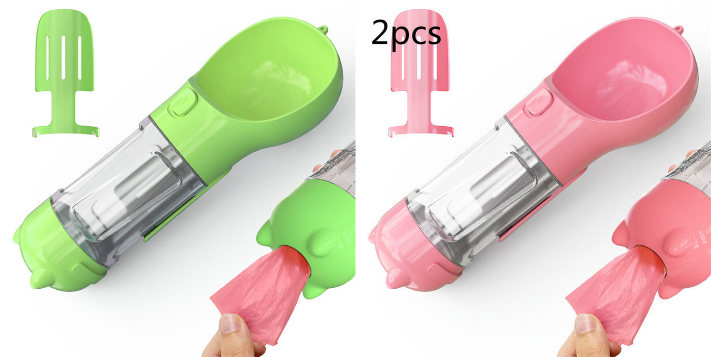 Portable Pet Water Bottle with Feeder & Waste Bag Storage