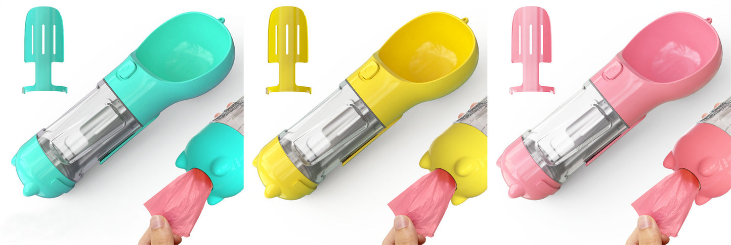 Portable Pet Water Bottle with Feeder & Waste Bag Storage