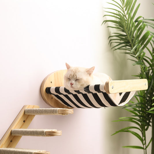 Pine Wood Cat Climbing Frame with Wall Hammock and Capsule Toy