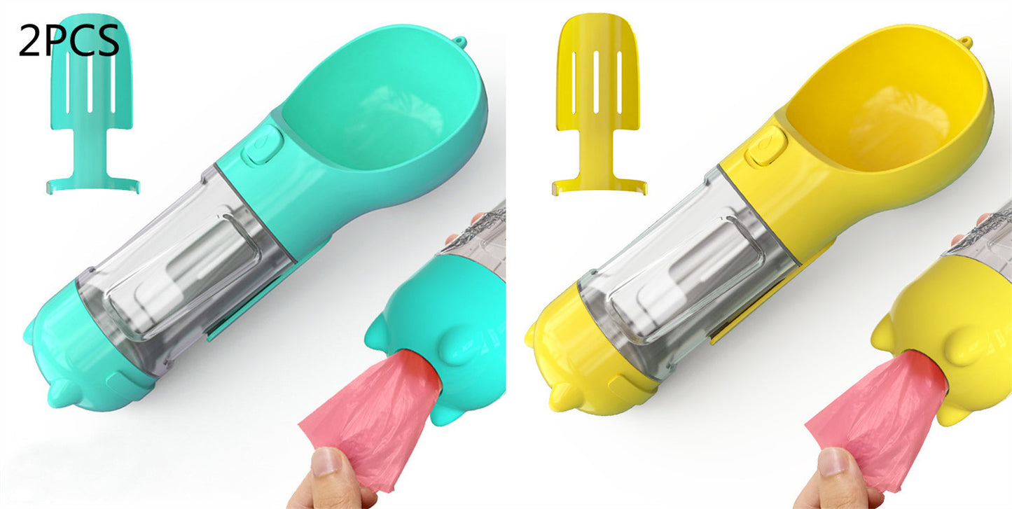 Portable Pet Water Bottle with Feeder & Waste Bag Storage